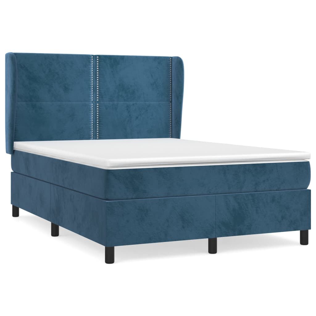vidaXL Κρεβάτι Boxspring με Στρώμα Σκούρο Μπλε 140x190 εκ. Βελούδινο