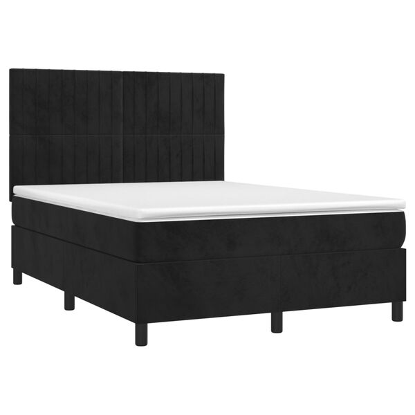 vidaXL Κρεβάτι Boxspring με Στρώμα & LED Μαύρο 140x190 εκ. Βελούδινο