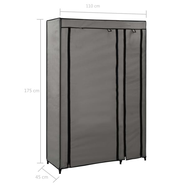 vidaXL Ντουλάπα Αναδιπλούμενη Γκρι 110 x 45 x 175 εκ. Υφασμάτινη