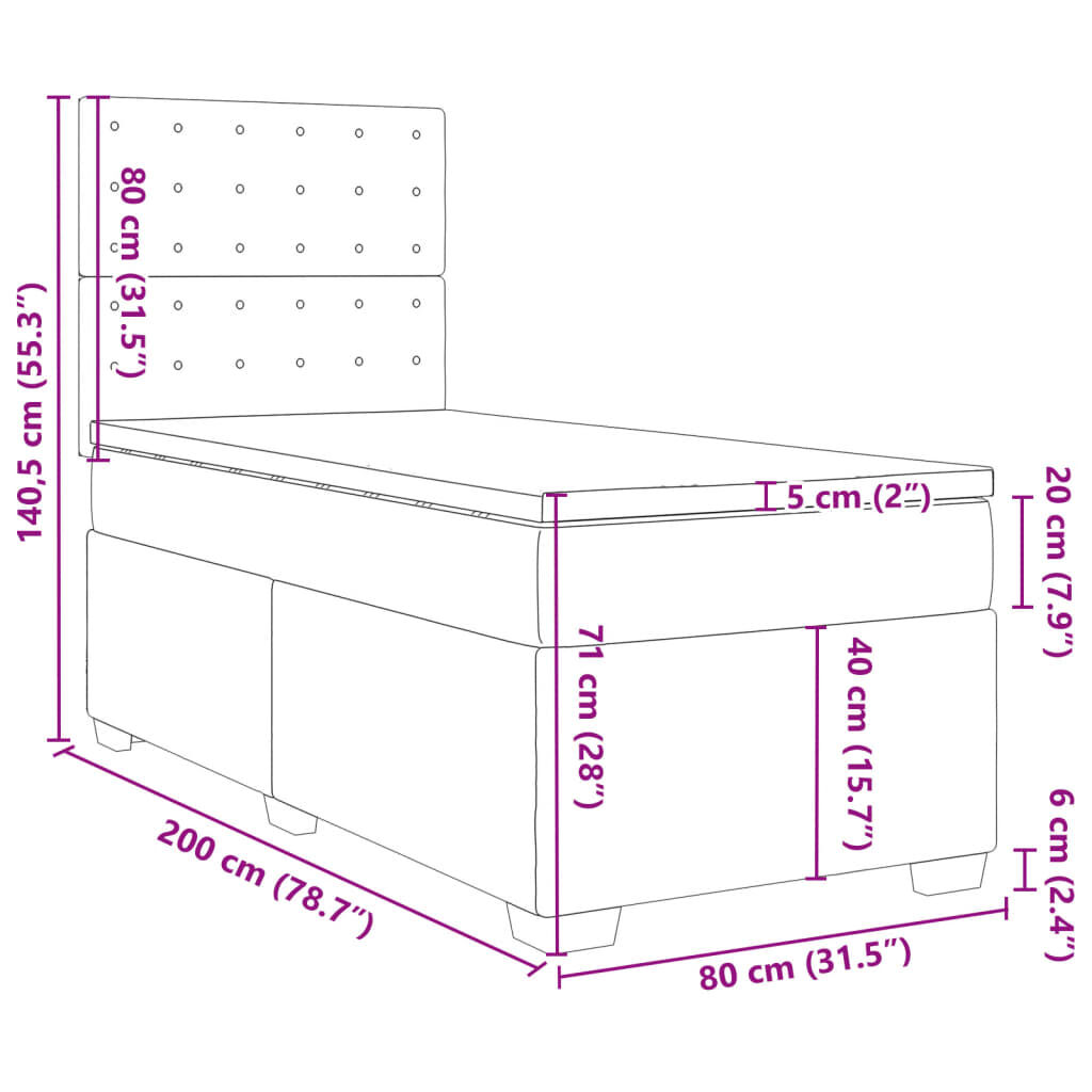 vidaXL Κρεβάτι Boxspring με Στρώμα Γκρι 80 x 200 εκ. Συνθετικό Δέρμα