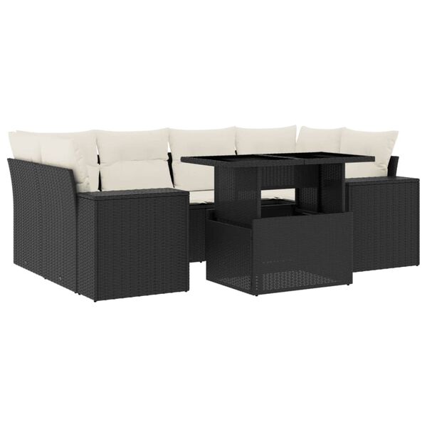 vidaXL Καναπές Σετ 7 Τεμαχίων Μαύρο Συνθετικό Ρατάν με Μαξιλάρια