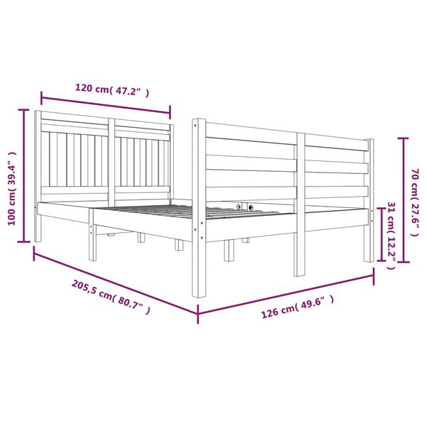 vidaXL Πλαίσιο Κρεβατιού 120 x 200 εκ. από Μασίφ Ξύλο