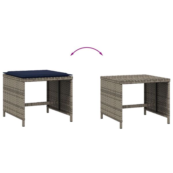 vidaXL Σκαμπό Κήπου 4 τεμ. Γκρι 40x40x35 εκ. Συνθετικό Ρατάν Μαξιλάρια