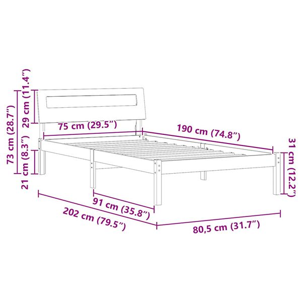vidaXL Σκελετός Κρεβατιού Καφέ κεριού 75 x 190 cm Μασίφ ξύλο πεύκου
