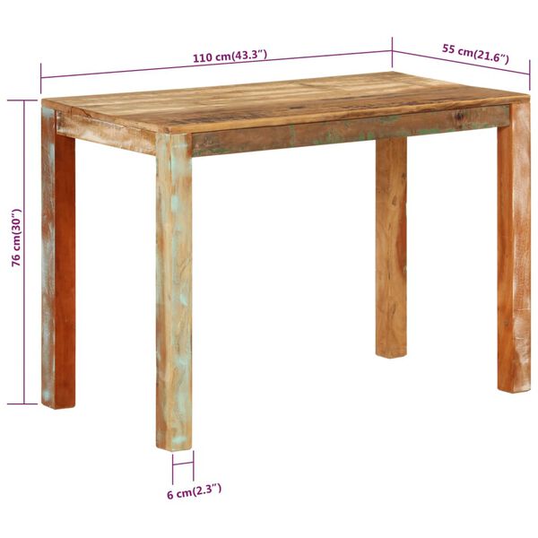 vidaXL Τραπεζαρία 110 x 55 x 76 εκ. από Μασίφ Ανακυκλωμένο Ξύλο