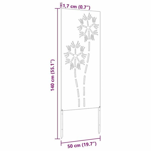 vidaXL Διακοσμητική Πλάκα Κήπου Άλλο Σκ rusty 50 x 140 cm
