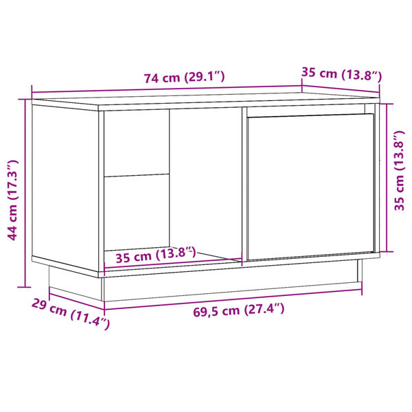 vidaXL Έπιπλο Τηλεόρασης Λευκό 74 x 35 x 44 εκ. από Μασίφ Ξύλο Πεύκου
