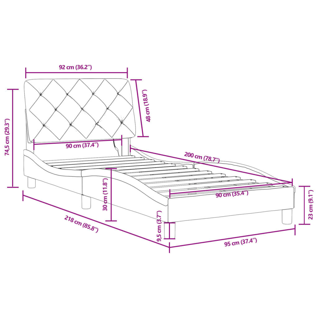 vidaXL Πλαίσιο Κρεβατιού με LED Σκούρο Πράσινο 90x200 εκ. Βελούδινο