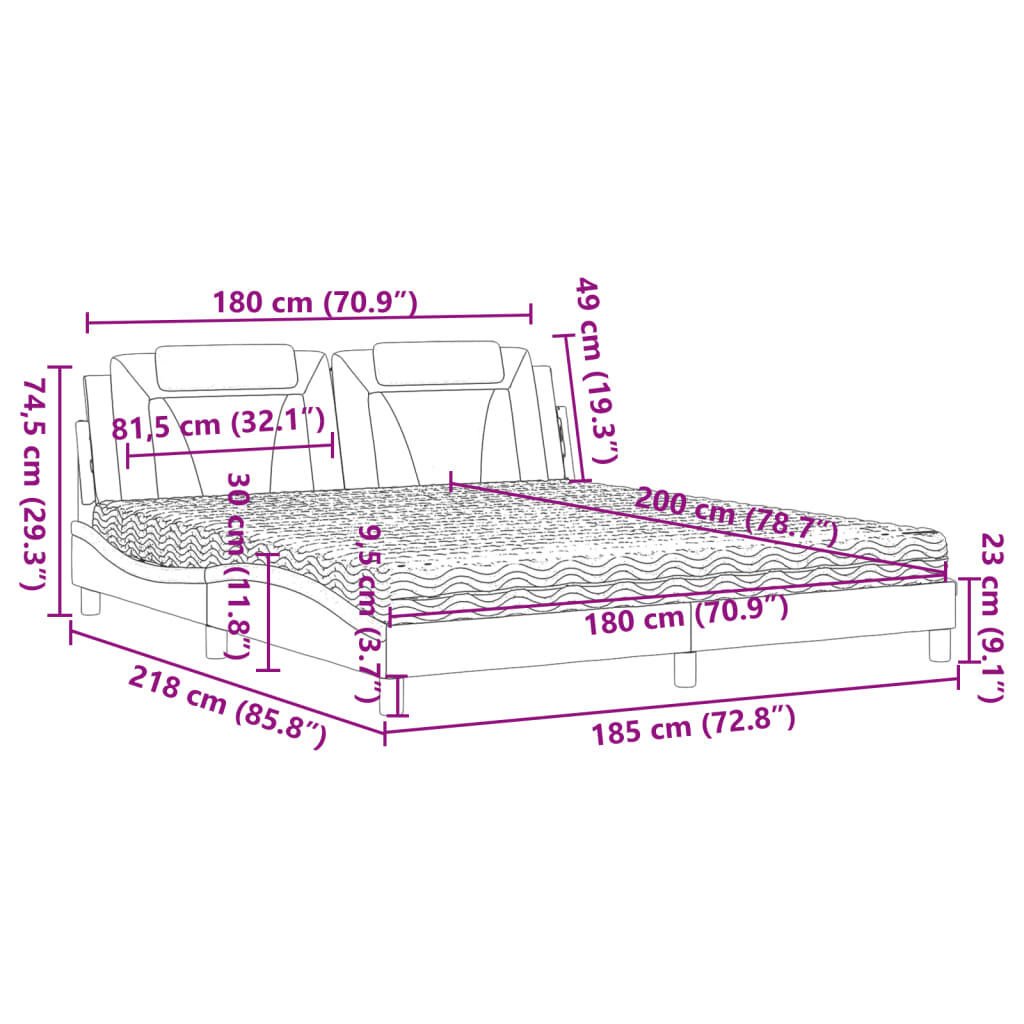 vidaXL Κρεβάτι με Στρώμα Μαύρο 180x200 εκ. από Συνθετικό δέρμα