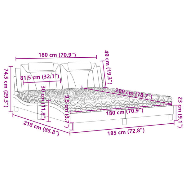 vidaXL Κρεβάτι με Στρώμα Μαύρο 180x200 εκ. από Συνθετικό δέρμα
