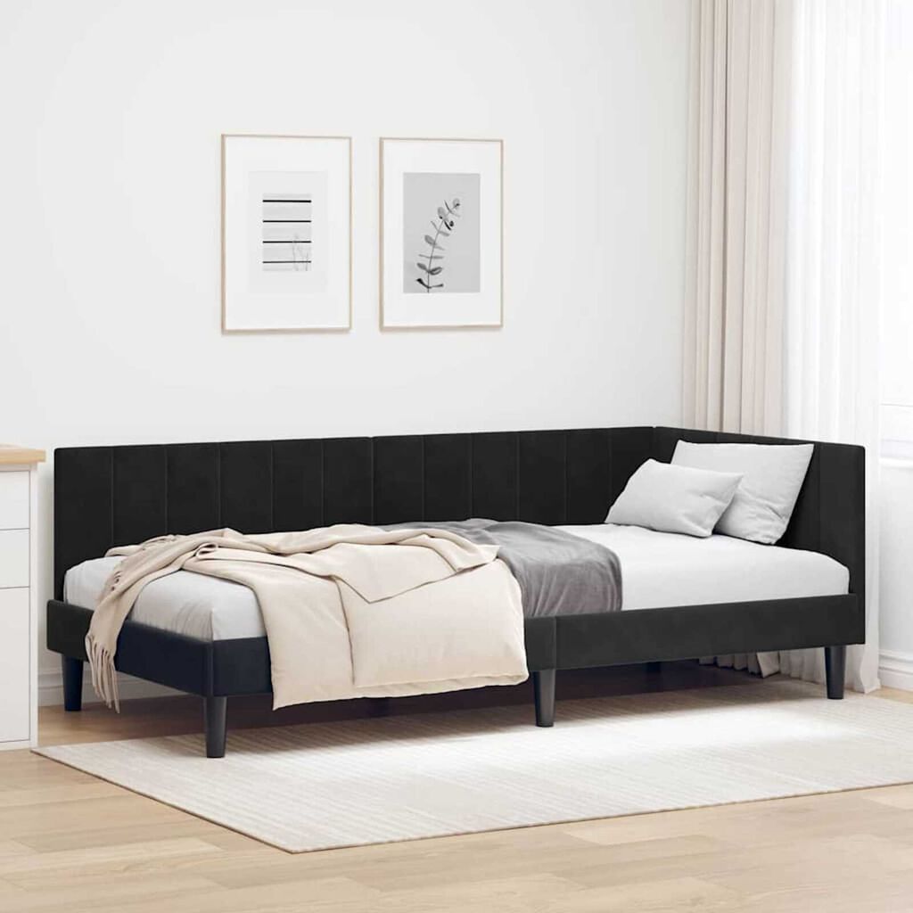 vidaXL Κρεβάτι Γωνίας με κεφαλάρι Μαύρο 100 x 200 cm Βελούδο