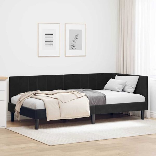 vidaXL Κρεβάτι Γωνίας με κεφαλάρι Μαύρο 100 x 200 cm Βελούδο