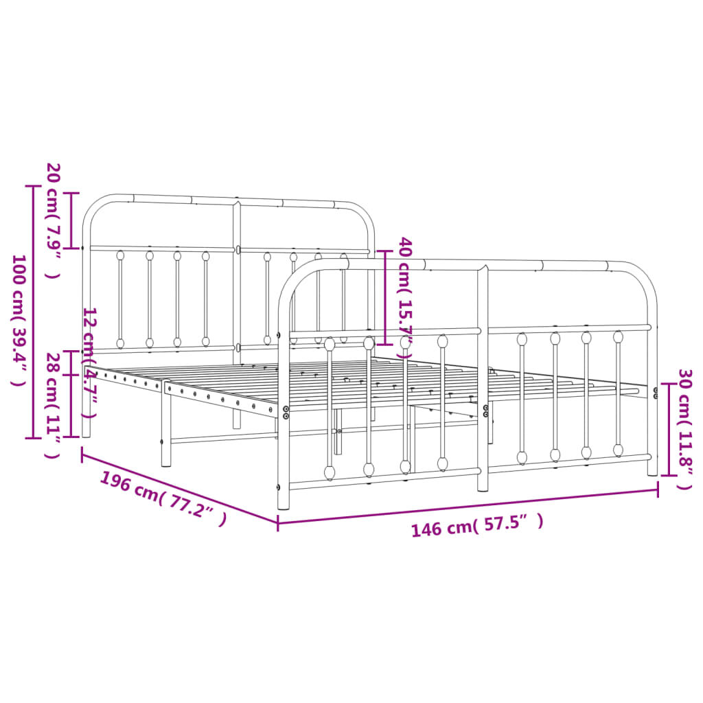 vidaXL Πλαίσιο Κρεβατιού με Κεφαλάρι&Ποδαρικό Λευκό 140x190εκ. Μέταλλο