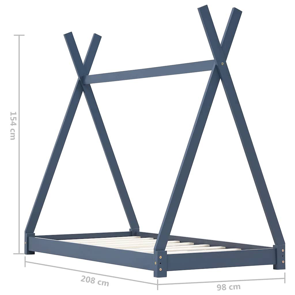 vidaXL Πλαίσιο Κρεβατιού Παιδικό Γκρι 90x200 εκ. από Μασίφ Ξύλο Πεύκου