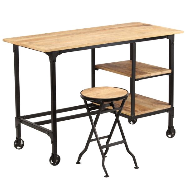 vidaXL Γραφείο 115x50x76 εκ. Μασίφ Ξύλο Μάνγκο με Πτυσσόμενο Σκαμπό