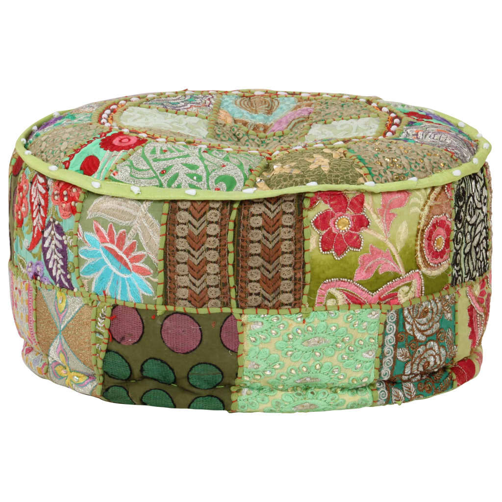vidaXL Πουφ Patchwork Στρογγυλό Χειροποίητο Πράσινο 40x20 εκ. Βαμβάκι