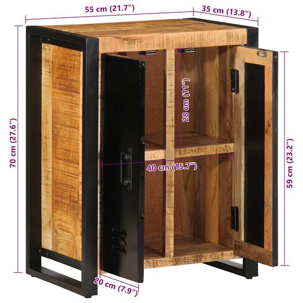 vidaXL Μπουφές 55x35x70 εκ. από Μασίφ Ακατέργαστο Ξύλο Μάνγκο