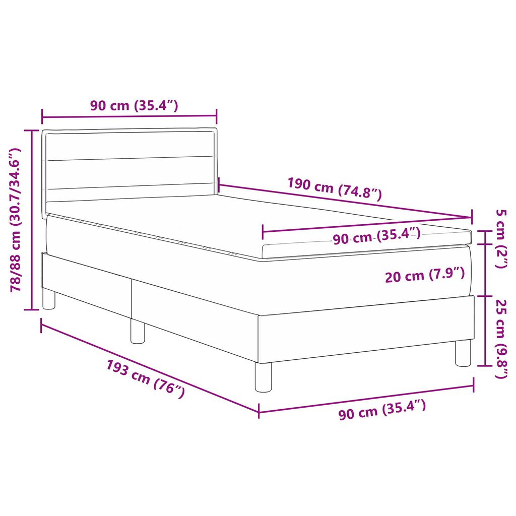 vidaXL Κρεβάτι με Στρώμα & LED Μπλε 90x190 εκ. Υφασμάτινο