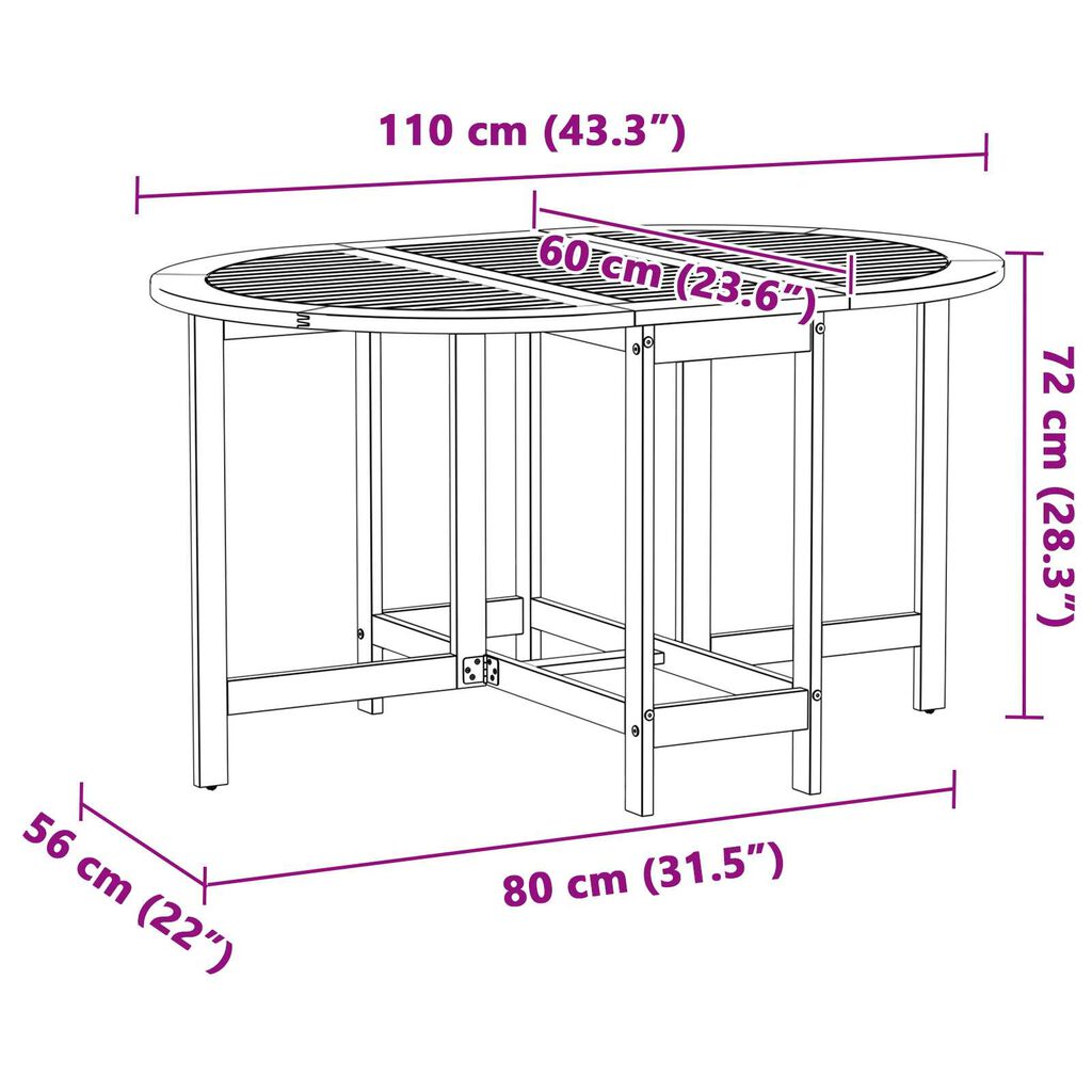 vidaXL Στρώμα Πτυσσόμενο Κήπου 110x60x72 εκ. από Μασίφ Ξύλο Ακακίας Ωοειδές