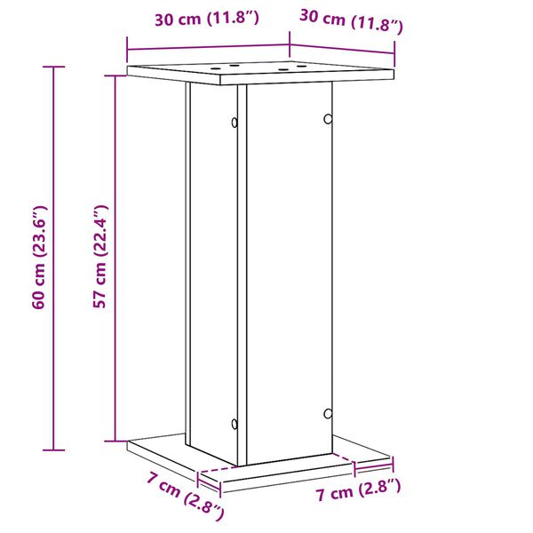 vidaXL Στήλες Ηχείων - 2 τμχ, Μαύρη Δρυς, 30 x 30 x 60 εκ, Επεξεργασμένο Ξύλο.