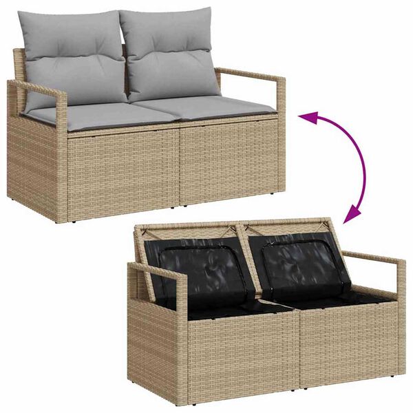 vidaXL Σετ Καναπέ Κήπου με αποθήκευση 9 pcs Μπεζ Πολυ ράταν