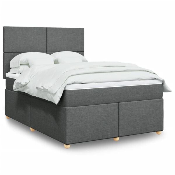 vidaXL Κρεβάτι Boxspring με Στρώμα Σκούρο Γκρι 140x190 εκ. Υφασμάτινο