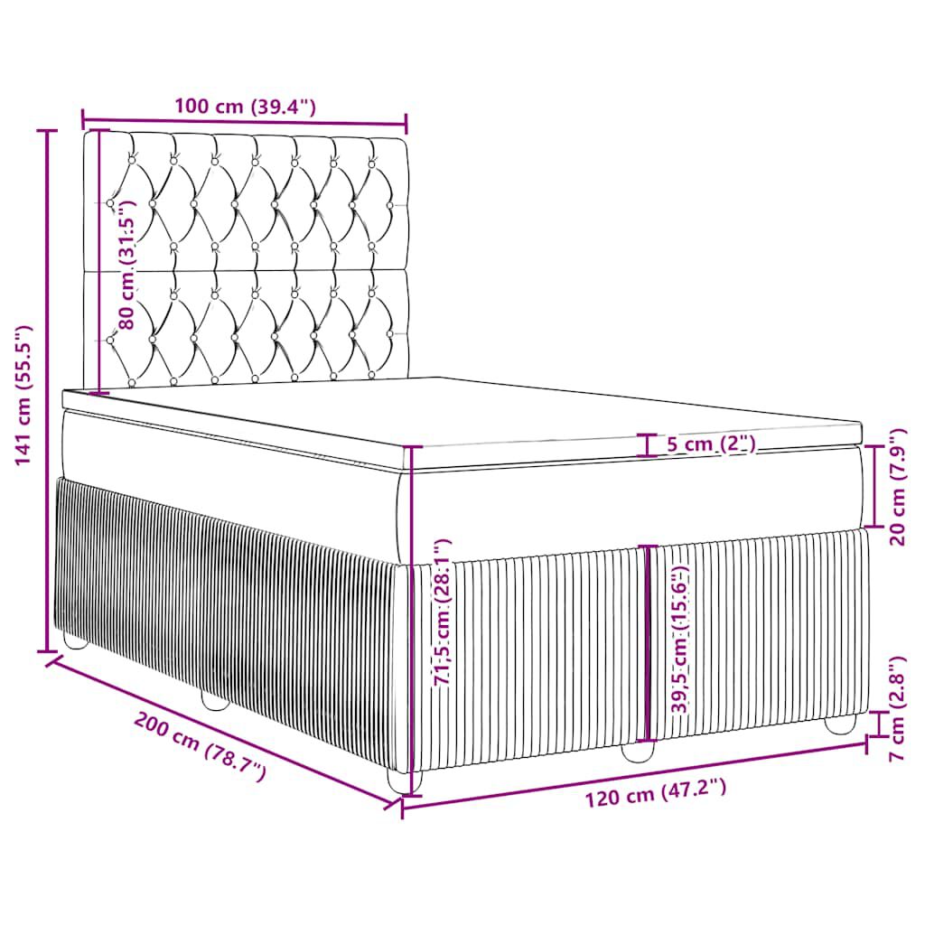 vidaXL Κρεβάτι Boxspring με Στρώμα Σκούρο Γκρι 120x200 εκ. Βελούδινο