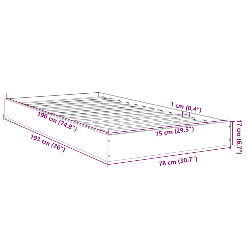 vidaXL Πλαίσιο Κρεβατιού Χωρ. Στρώμα Sonoma Δρυς 75x190εκ Επεξ. Ξύλο