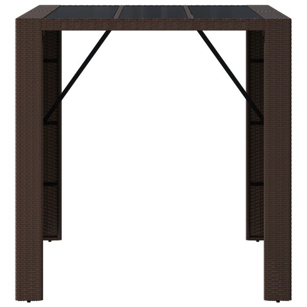vidaXL Τραπέζι Μπαρ με Γυάλ. Επιφάνεια Καφέ 105x80x110 εκ. Συνθ. Ρατάν
