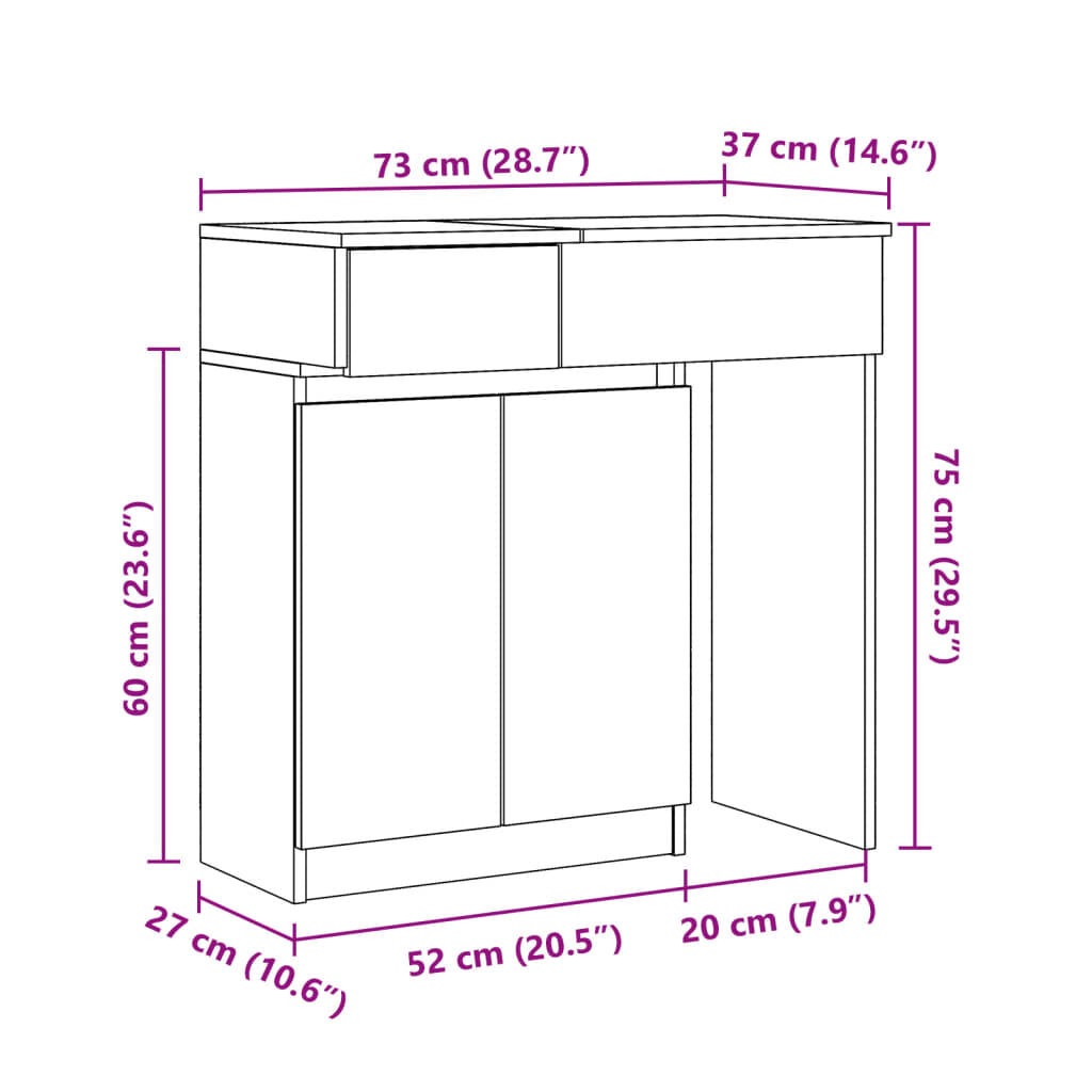 vidaXL Μπουντουάρ με LED Καπνιστή Δρυς 115x37x110,5 εκ.