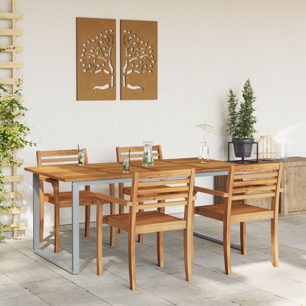 vidaXL Εξωτερικό Τραπέζι Φαγητού Γκρι 180x90x75 εκ Χάλυβας&Στερεό Ξύλο Ακακίας