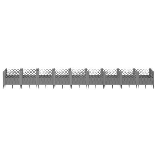 vidaXL Ζαρντινιέρα με Πασσάλους Γκρι 363,5x43,5x43,5εκ. Πολυπροπυλένιο