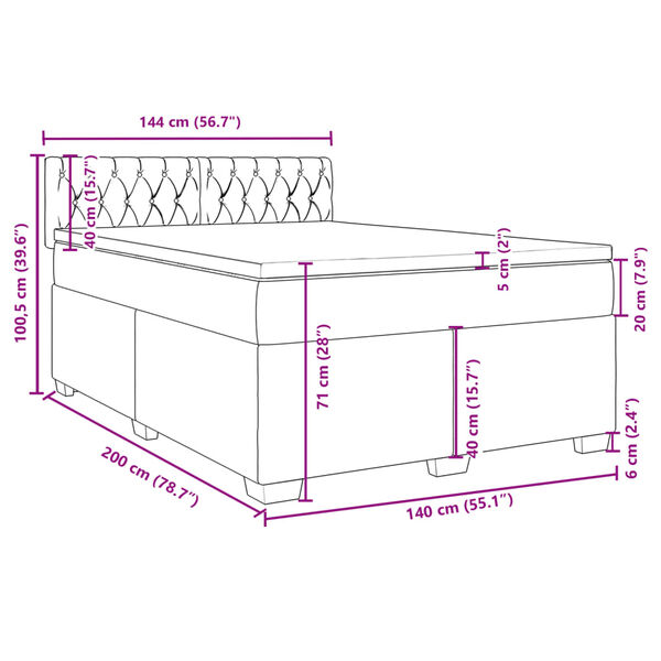 vidaXL Κρεβάτι Boxspring με Στρώμα Σκούρο Γκρι 140x200 εκ Υφασμάτινο