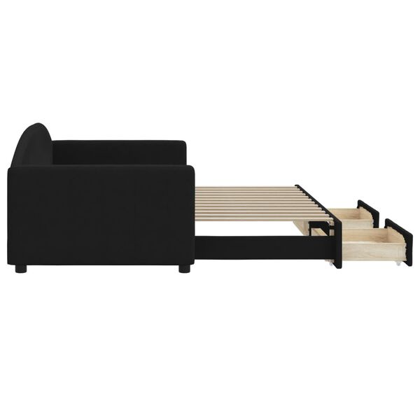 vidaXL Καναπές Κρεβάτι Συρόμενος Μαύρος 90x200 εκ. Ύφασμα & Συρτάρια