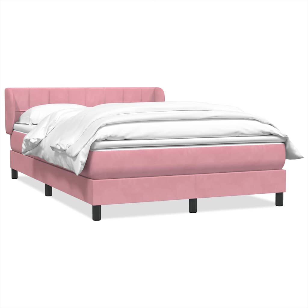 vidaXL Box Spring κρεβάτι με στρώμα ροζ 140x220 cm Βελούδινο