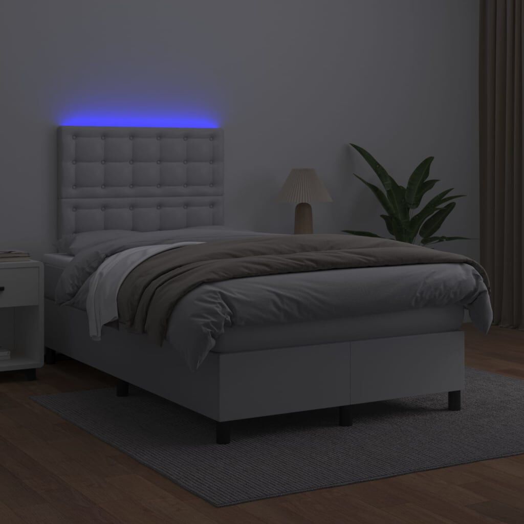 vidaXL Κρεβάτι Boxspring με Στρώμα & LED Λευκό 120x200 εκ. Συνθ. Δέρμα