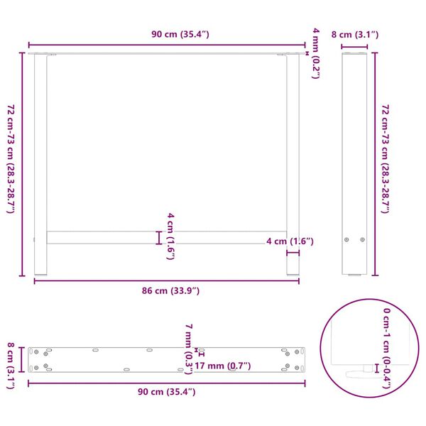 vidaXL Πόδια Τραπεζαρίας 2 τεμ. Μαύρα 90x(72-73) εκ. Ατσάλι