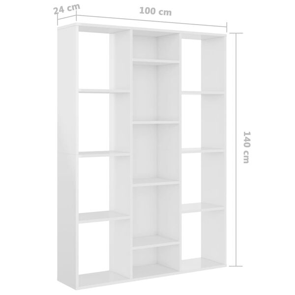 vidaXL Διαχωριστικό/Βιβλιοθήκη Γυαλ. Λευκό 100x24x140 εκ. Επεξ. Ξύλο