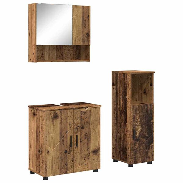 vidaXL Σετ Επίπλων Μπάνιου με πόρτα 3 pcs Παλαιό ξύλο 61 x 35 x 64 εκ.