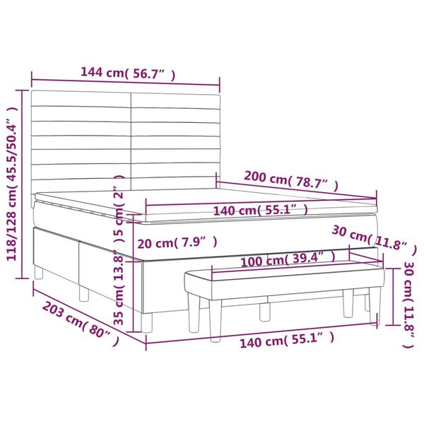 vidaXL Κρεβάτι Boxspring με Στρώμα Σκούρο Πράσινο 140x200εκ. Βελούδινο