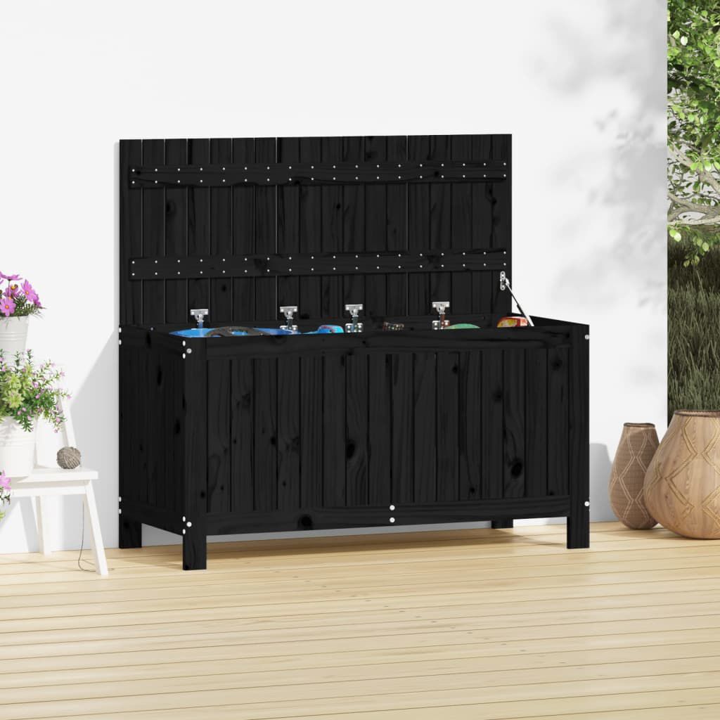 vidaXL Κουτί Αποθήκευσης Κήπου Μαύρο 115x49x60 εκ. Μασίφ Ξύλο Πεύκου