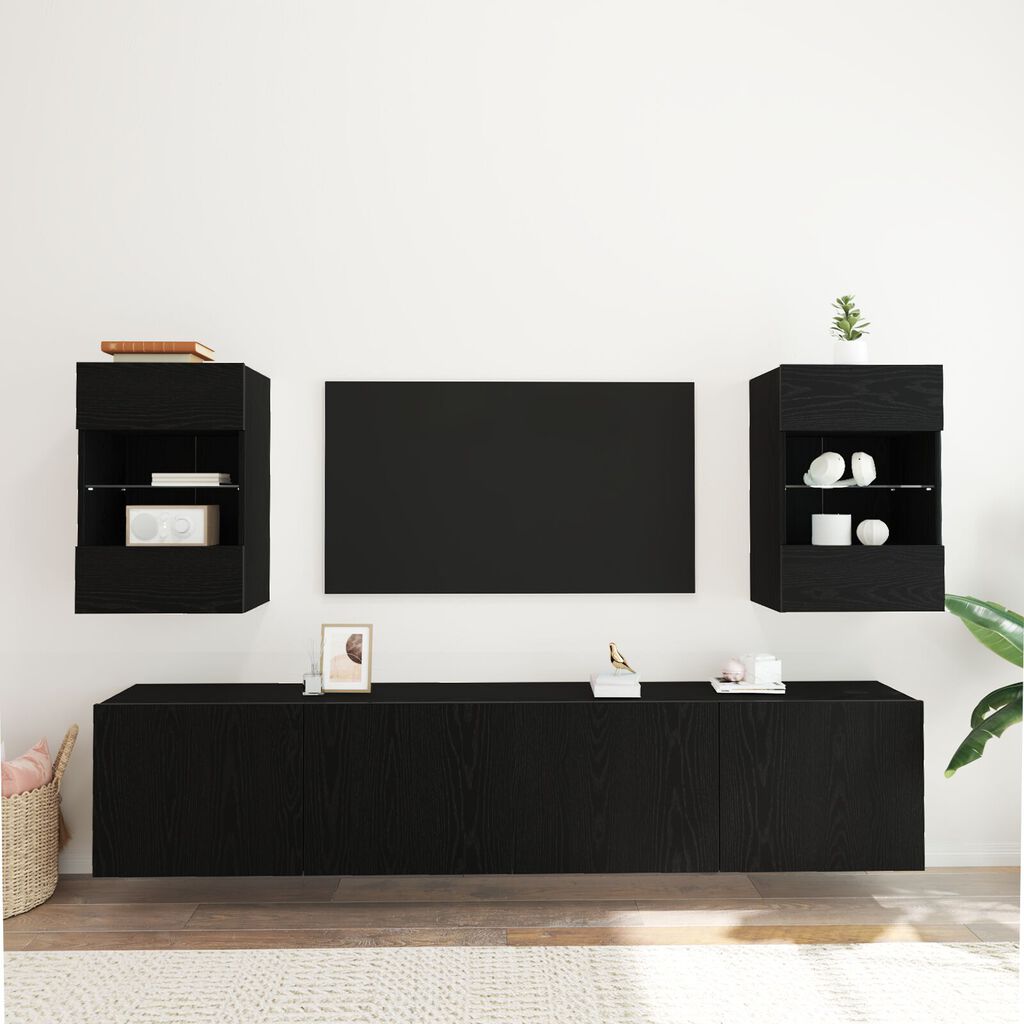 vidaXL LED Κατασκευή τηλεόρασης 2 τεμ Μαύρη Δρυς 40x30x60,5 εκ Επεξεργασμένο ξύλο