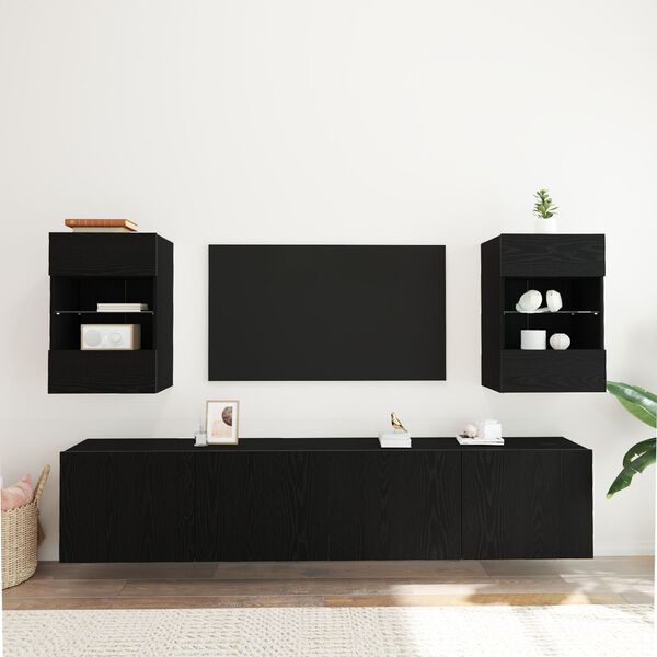 vidaXL LED Κατασκευή τηλεόρασης 2 τεμ Μαύρη Δρυς 40x30x60,5 εκ Επεξεργασμένο ξύλο