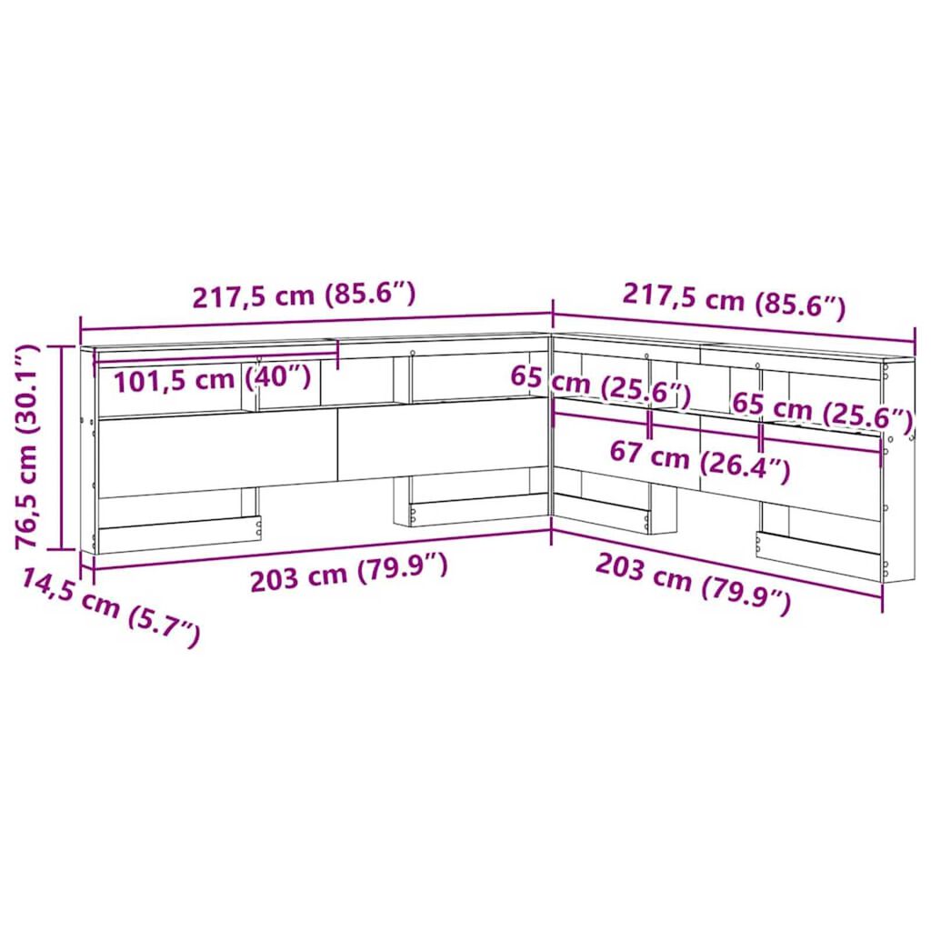 vidaXL Κεφαλάρι Αποθήκης με ράφι Παλαιό ξύλο 200 cm Επεξεργασμένο ξύλο