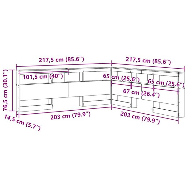 vidaXL Κεφαλάρι Αποθήκης με ράφι Παλαιό ξύλο 200 cm Επεξεργασμένο ξύλο