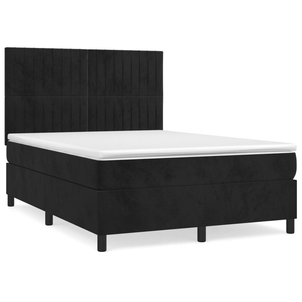 vidaXL Κρεβάτι Boxspring με Στρώμα Μαύρο 140x190 εκ. Βελούδινο