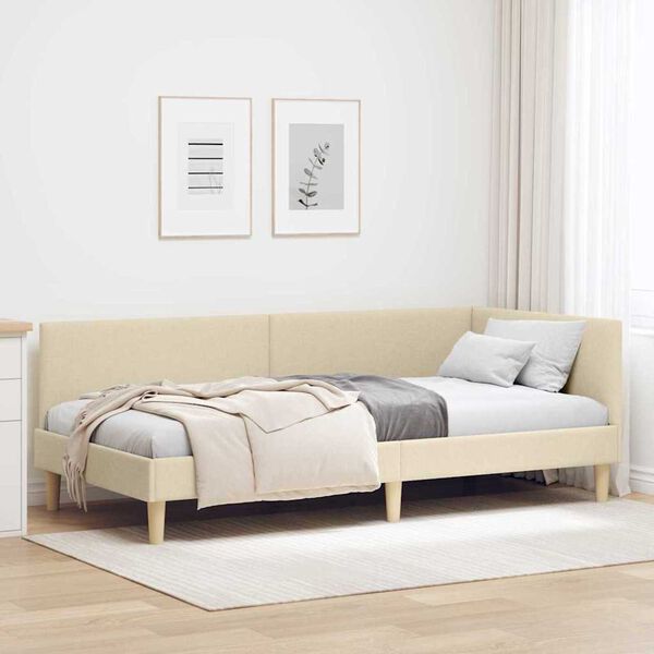 vidaXL Κρεβάτι Γωνίας Άλλο Κρεμ 90 x 200 cm Ύφασμα και Έργο ξύλου