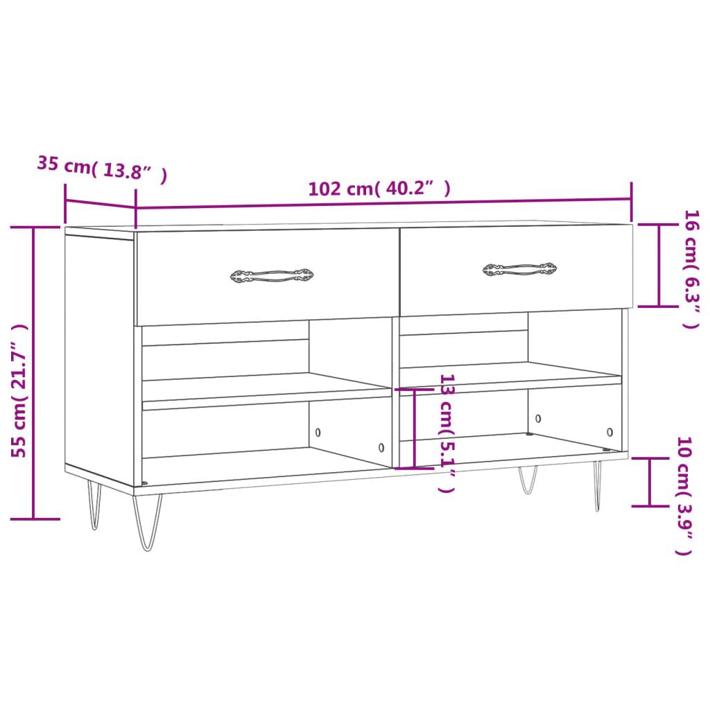vidaXL Παπουτσοθήκη Γκρι Σκυρ. 102x35x55 εκ. από Επεξεργασμένο Ξύλο