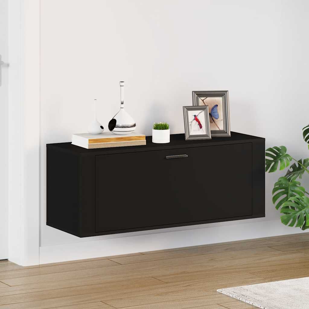 vidaXL Παπουτσοθήκη Επιτοίχια Μαύρη 100x35x38εκ από Επεξεργασμένο Ξύλο