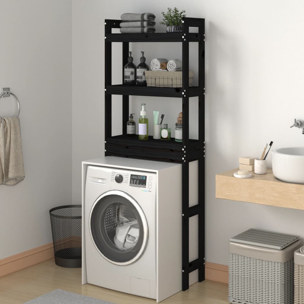 vidaXL Ραφιέρα Για Τουαλέτα Μαύρη 63x26x171 εκ. Μασίφ Ξύλο Πεύκου